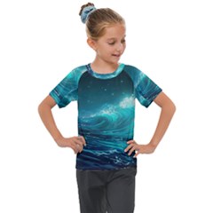 Tsunami Waves Ocean Sea Nautical Nature Water Kids  Mesh Piece Tee