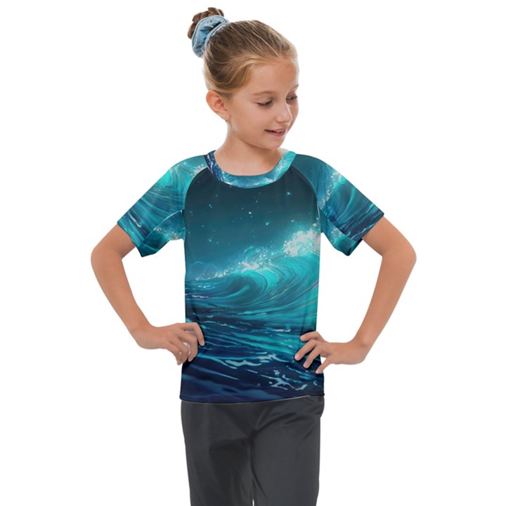 Tsunami Waves Ocean Sea Nautical Nature Water Kids  Mesh Piece Tee