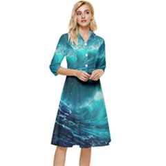 Tsunami Waves Ocean Sea Nautical Nature Water Classy Knee Length Dress by uniart180623