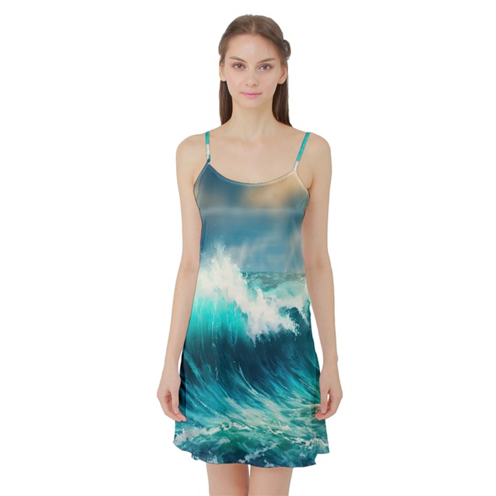 Waves Ocean Sea Tsunami Nautical Painting Satin Night Slip