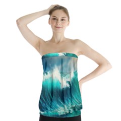 Waves Ocean Sea Tsunami Nautical Painting Strapless Top by uniart180623