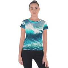 Waves Ocean Sea Tsunami Nautical Painting Short Sleeve Sports Top  by uniart180623