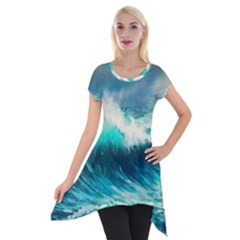 Waves Ocean Sea Tsunami Nautical Painting Short Sleeve Side Drop Tunic by uniart180623