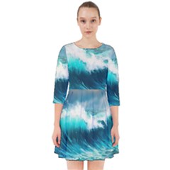 Waves Ocean Sea Tsunami Nautical Painting Smock Dress by uniart180623