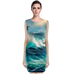 Waves Ocean Sea Tsunami Nautical Painting Sleeveless Velvet Midi Dress by uniart180623