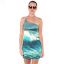 Waves Ocean Sea Tsunami Nautical Painting One Shoulder Ring Trim Bodycon Dress View1