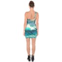 Waves Ocean Sea Tsunami Nautical Painting One Shoulder Ring Trim Bodycon Dress View2