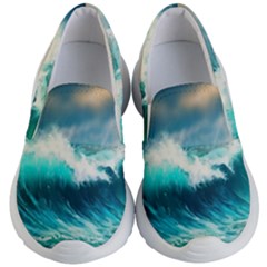 Waves Ocean Sea Tsunami Nautical Painting Kids Lightweight Slip Ons by uniart180623