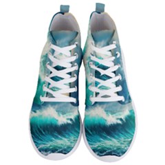 Waves Ocean Sea Tsunami Nautical Painting Men s Lightweight High Top Sneakers by uniart180623