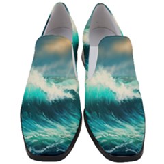 Waves Ocean Sea Tsunami Nautical Painting Women Slip On Heel Loafers by uniart180623