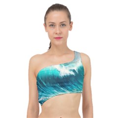 Waves Ocean Sea Tsunami Nautical Painting Spliced Up Bikini Top  by uniart180623