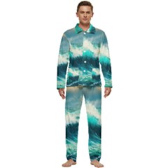 Waves Ocean Sea Tsunami Nautical Painting Men s Long Sleeve Velvet Pocket Pajamas Set by uniart180623