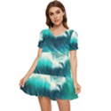 Waves Ocean Sea Tsunami Nautical Painting Tiered Short Sleeve Babydoll Dress View1