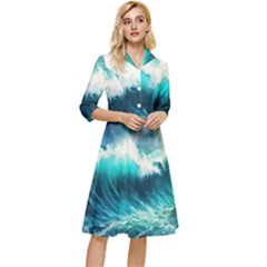 Waves Ocean Sea Tsunami Nautical Painting Classy Knee Length Dress by uniart180623