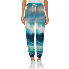 Waves Ocean Sea Tsunami Nautical Painting Women s Cropped Drawstring Pants by uniart180623