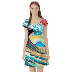 Waves Ocean Sea Tsunami Nautical Arts Short Sleeve Skater Dress by uniart180623