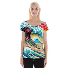 Waves Ocean Sea Tsunami Nautical Arts Cap Sleeve Top by uniart180623