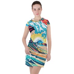 Waves Ocean Sea Tsunami Nautical Arts Drawstring Hooded Dress by uniart180623