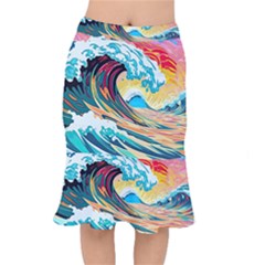 Waves Ocean Sea Tsunami Nautical Arts Short Mermaid Skirt by uniart180623