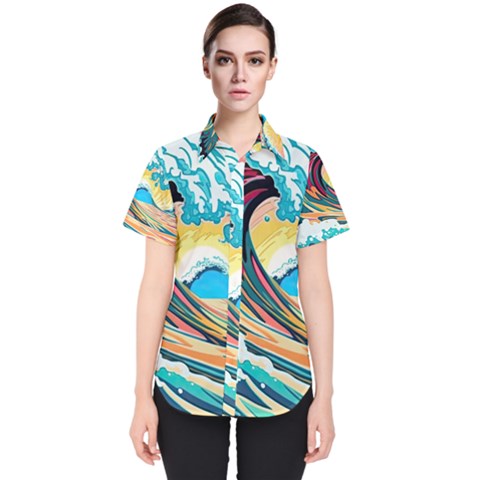 Waves Ocean Sea Tsunami Nautical Arts Women s Short Sleeve Shirt by uniart180623