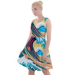 Waves Ocean Sea Tsunami Nautical Arts Knee Length Skater Dress by uniart180623