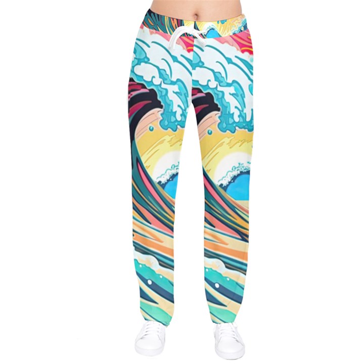 Waves Ocean Sea Tsunami Nautical Arts Women Velvet Drawstring Pants