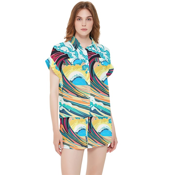 Waves Ocean Sea Tsunami Nautical Arts Chiffon Lounge Set