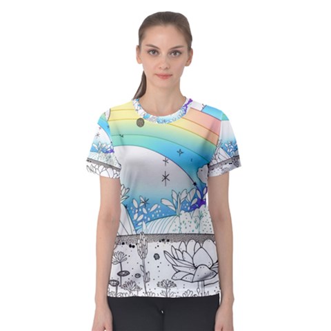 Rainbow Fun Cute Minimal Doodle Drawing Arts Women s Sport Mesh Tee by uniart180623