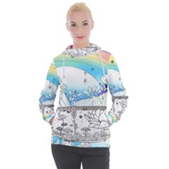 Rainbow Fun Cute Minimal Doodle Drawing Arts Women s Hooded Pullover