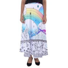 Rainbow Fun Cute Minimal Doodle Drawing Arts Flared Maxi Skirt by uniart180623