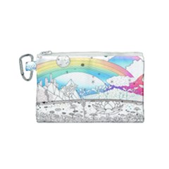 Rainbow Fun Cute Minimal Doodle Drawing Arts Canvas Cosmetic Bag (small) by uniart180623