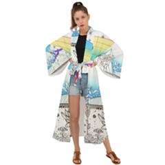 Rainbow Fun Cute Minimal Doodle Drawing Arts Maxi Kimono by uniart180623