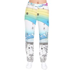 Rainbow Fun Cute Minimal Doodle Drawing Arts Women Velvet Drawstring Pants by uniart180623