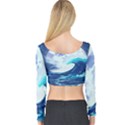 Waves Ocean Sea Tsunami Nautical Blue Long Sleeve Crop Top View2