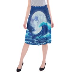 Waves Ocean Sea Tsunami Nautical Blue Midi Beach Skirt by uniart180623