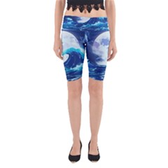 Waves Ocean Sea Tsunami Nautical Blue Yoga Cropped Leggings by uniart180623