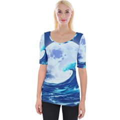 Waves Ocean Sea Tsunami Nautical Blue Wide Neckline Tee