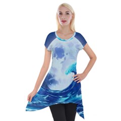 Waves Ocean Sea Tsunami Nautical Blue Short Sleeve Side Drop Tunic by uniart180623