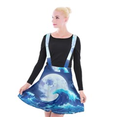 Waves Ocean Sea Tsunami Nautical Blue Suspender Skater Skirt by uniart180623