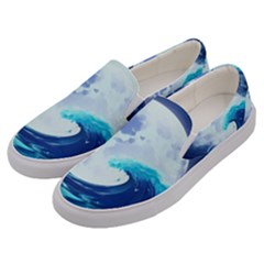 Waves Ocean Sea Tsunami Nautical Blue Men s Canvas Slip Ons by uniart180623