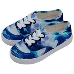 Waves Ocean Sea Tsunami Nautical Blue Kids  Classic Low Top Sneakers by uniart180623