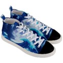 Waves Ocean Sea Tsunami Nautical Blue Men s Mid-Top Canvas Sneakers View3