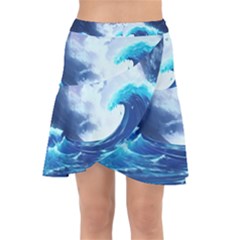 Waves Ocean Sea Tsunami Nautical Blue Wrap Front Skirt by uniart180623