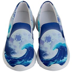 Waves Ocean Sea Tsunami Nautical Blue Kids Lightweight Slip Ons by uniart180623