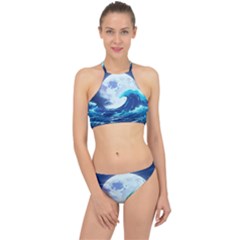 Waves Ocean Sea Tsunami Nautical Blue Halter Bikini Set by uniart180623