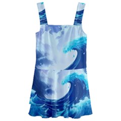 Waves Ocean Sea Tsunami Nautical Blue Kids  Layered Skirt Swimsuit by uniart180623