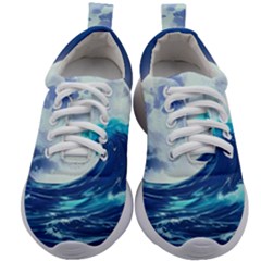 Waves Ocean Sea Tsunami Nautical Blue Kids Athletic Shoes by uniart180623