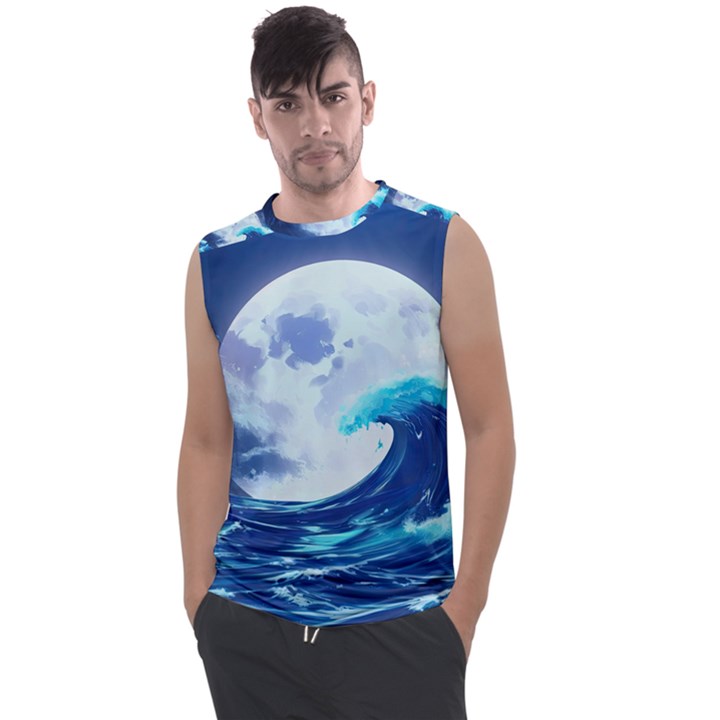 Waves Ocean Sea Tsunami Nautical Blue Men s Regular Tank Top