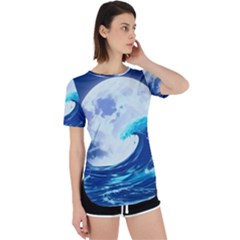 Waves Ocean Sea Tsunami Nautical Blue Perpetual Short Sleeve T-shirt by uniart180623