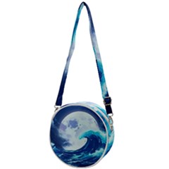 Waves Ocean Sea Tsunami Nautical Blue Crossbody Circle Bag by uniart180623